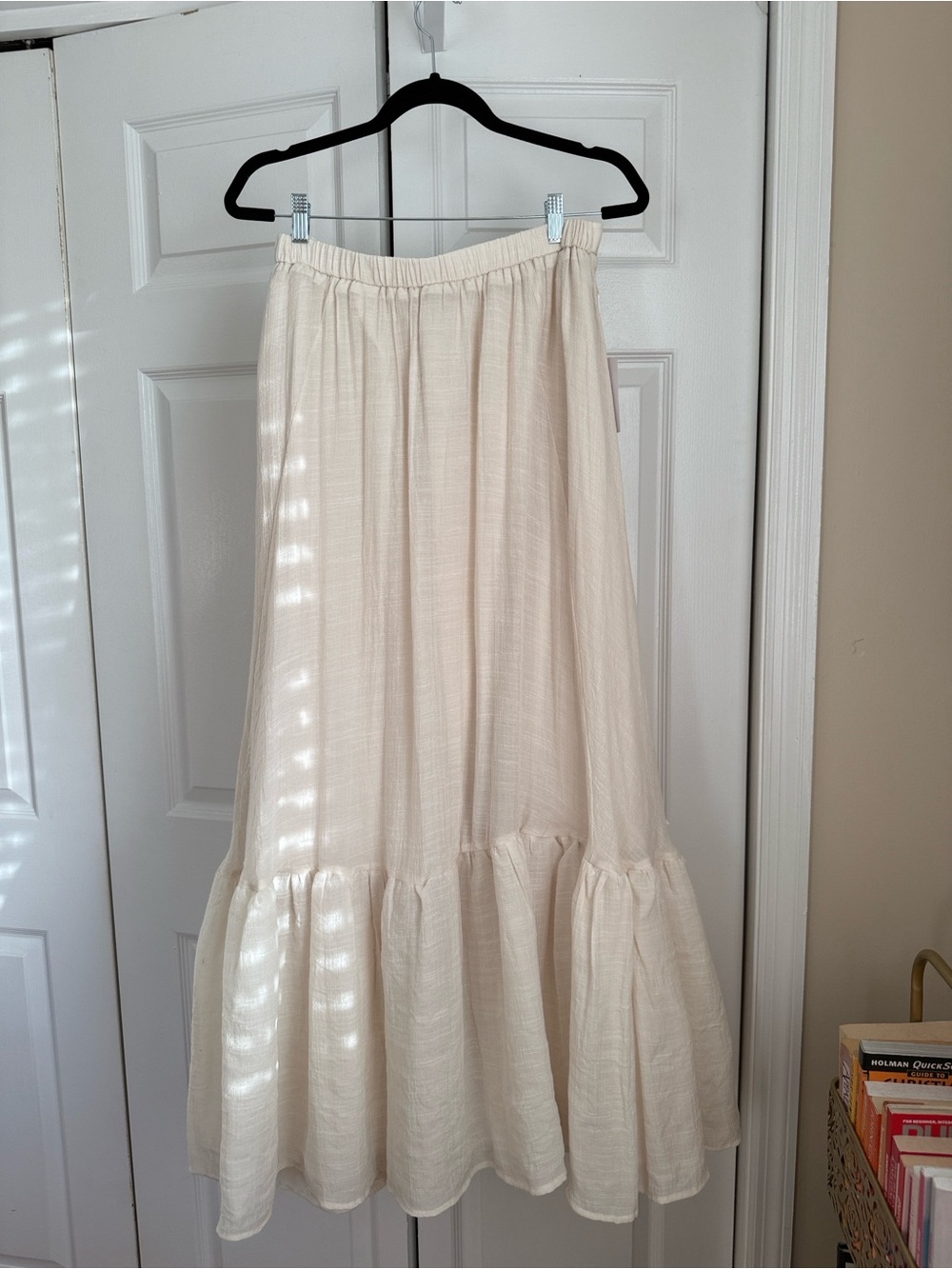 Joyfolie Light Cream Ruffled Tiered Maxi Skirt
